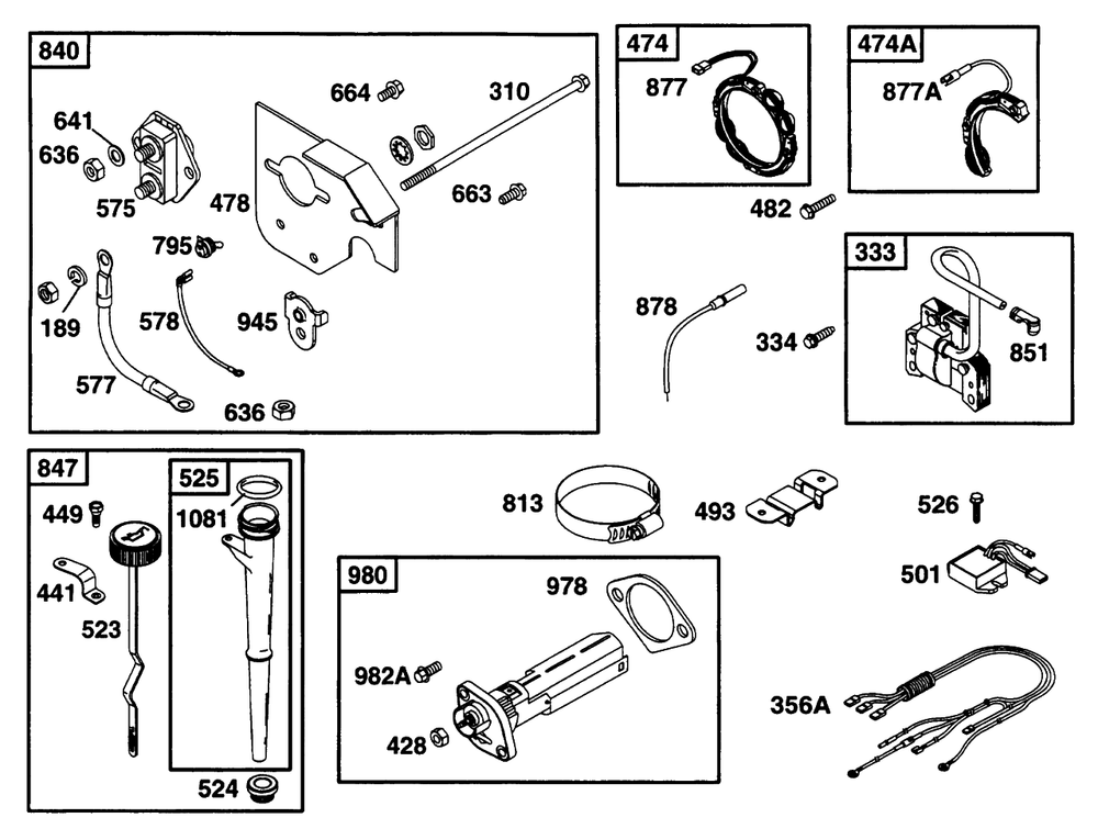Switch Plate, Elect, Oil Grp Diagram and Parts List for 226432-0057-XX  Briggs and Stratton Engine